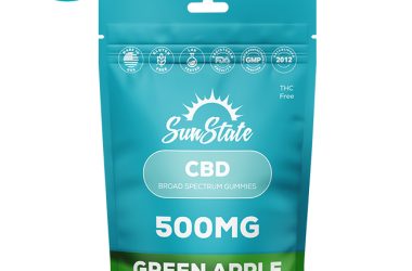 cbd edible green apple gummies in a pouch