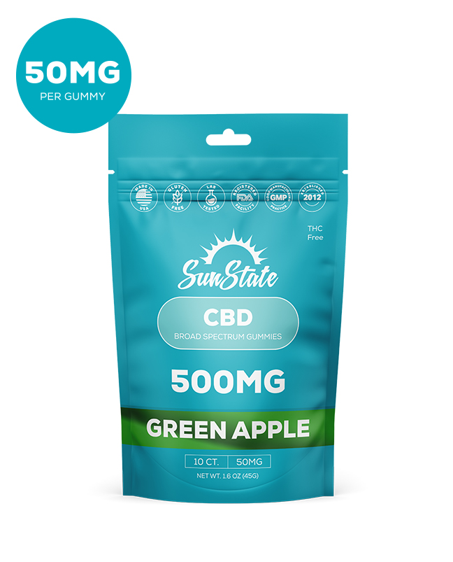 cbd edible green apple gummies in a pouch