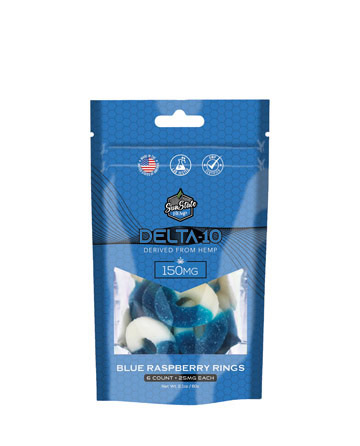 Delta 10 Gummy Blue Raspberry Rings Grab N&#039; Go Bag 6ct 150mg | Sun State Hemp