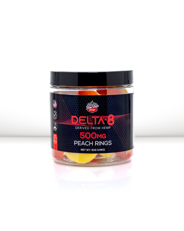 Delta 8 Classic Gummy Peach Rings 20pcs 500mg | Sun State Hemp