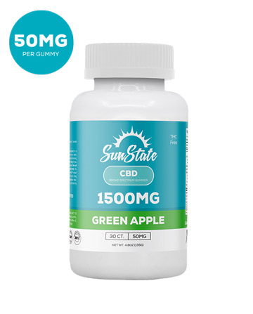 CBD Broad Spectrum Infused 50mg Gummies Green Apple 30ct 1500mg | Sun State Hemp
