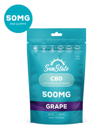 CBD Broad Spectrum 50mg Gummy Grape Grab N&#039; Go Bag 10ct 500mg | Sun State Hemp
