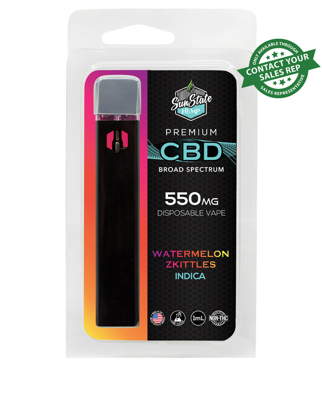 CBD Broad Spectrum Disposable Vape - Indica - Watermelon Zkittles 1ml 550mg