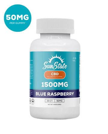 CBD Full Spectrum Infused 50mg Gummy Blue Raspberry 30ct 1500mg | Sun State Hemp