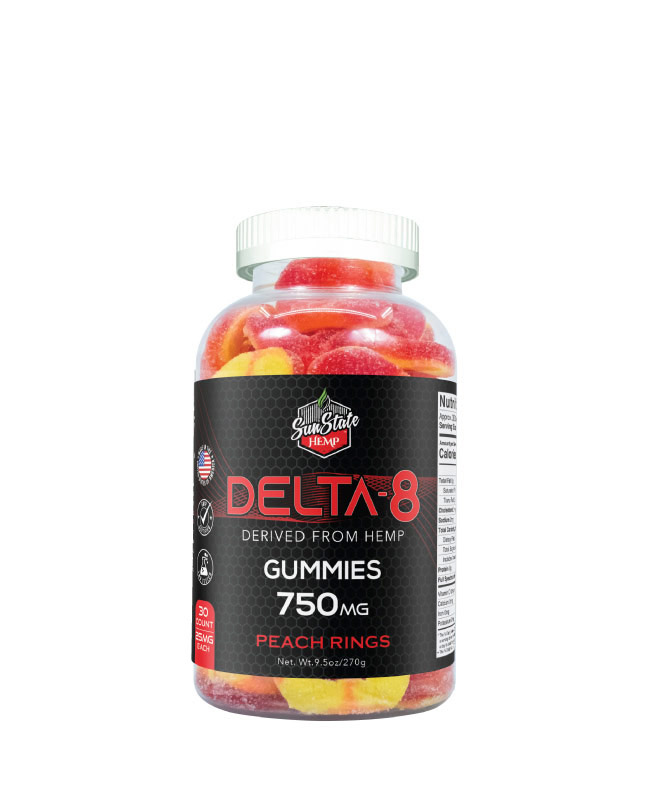 Delta 8 Gummy Peach Rings 30ct 750mg | Sun State Hemp