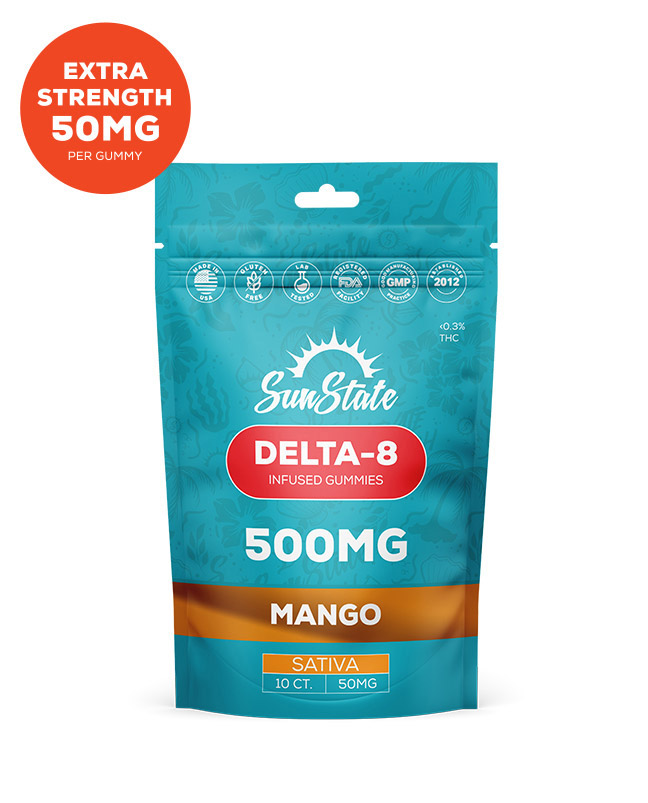 Delta 8 Infused 50mg Gummy Mango Sativa Grab N' Go Bag 10ct 500mg