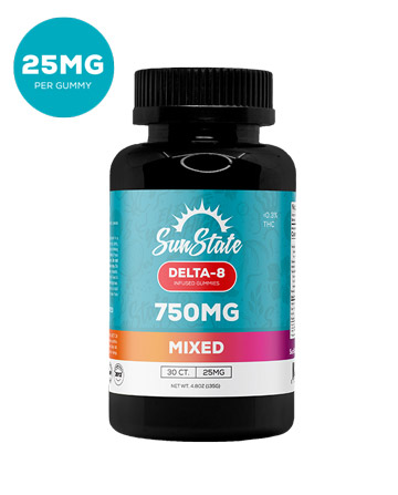 Delta 8 Infused 25mg Gummy Mixed 30ct 750mg | Sun State Hemp