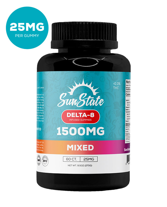 Delta 8 Infused 25mg Gummy Mixed 60ct 1500mg | Sun State Hemp