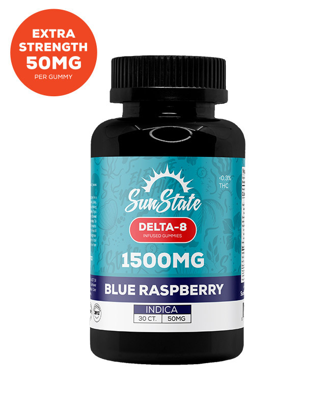 Delta 8 Infused 50mg Gummy Blue Raspberry Indica 30ct 1500mg