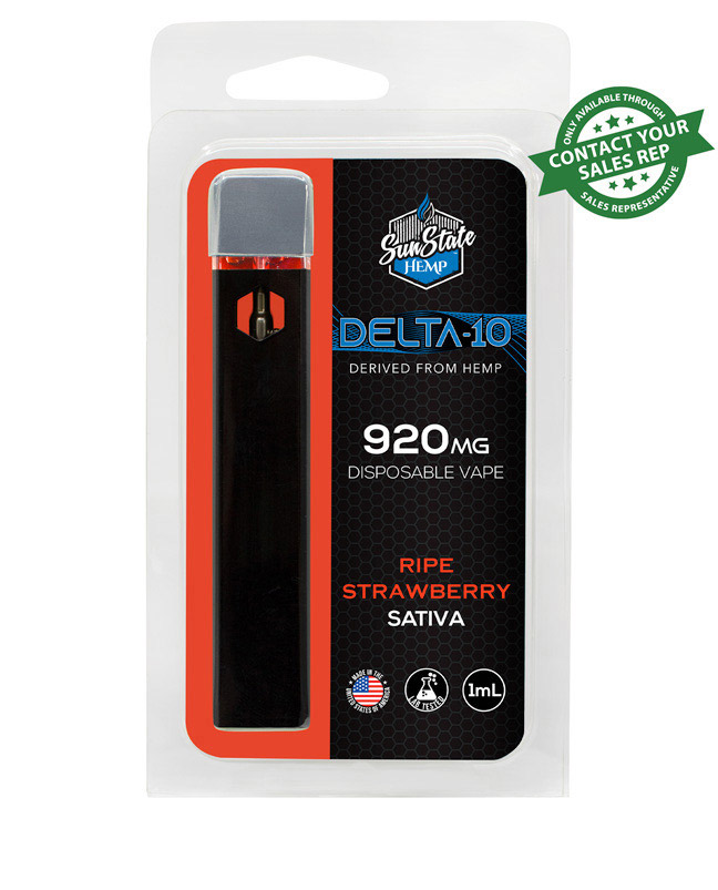 Delta 10 Disposable Vape - Sativa - Ripe Strawberry - 920mg | Sun State Hemp