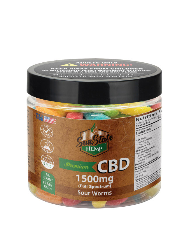 CBD Full Spectrum Gummy Sour Worms 16oz 1500mg