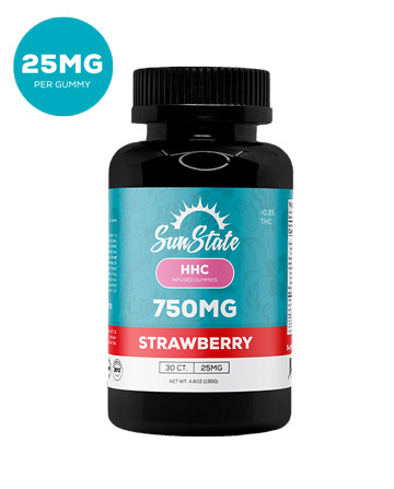 HHC Infused 25mg Gummy Strawberry 30ct 750mg | Sun State Hemp