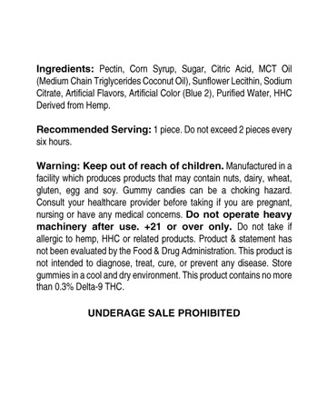 HHC 25mg Gummy Blue Raspberry Grab N&#039; Go Bag 10ct 250mg | Sun State Hemp