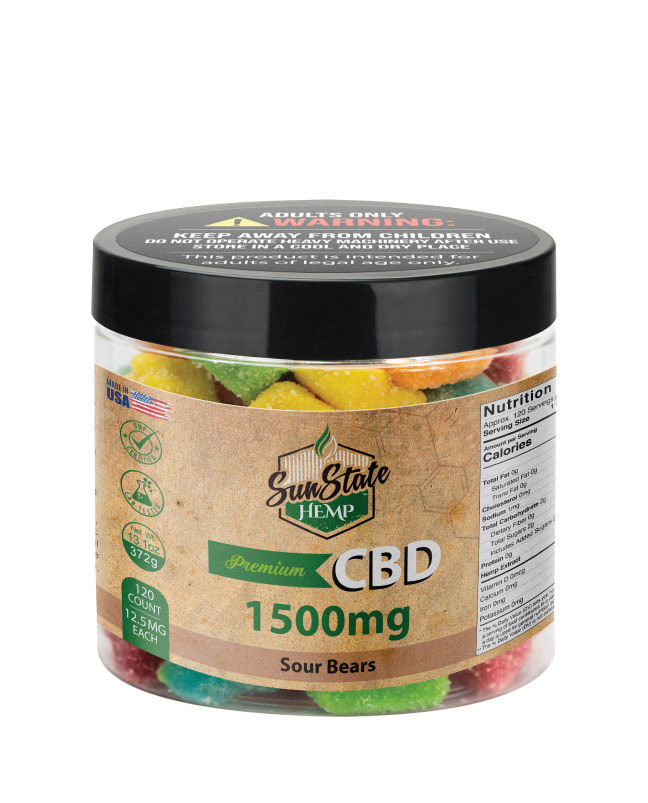 CBD Gummy Sour Bears 16oz 1500mg | Sun State Hemp