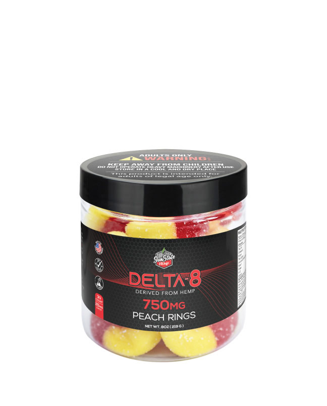 Delta 8 Classic Gummy Peach Rings 30pcs 750mg | Sun State Hemp