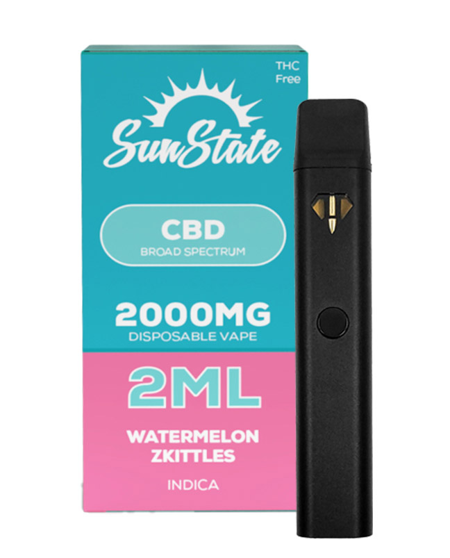 CBD Broad Spectrum Disposable Vape - Indica - Watermelon Zkittles 2ml 2000mg | Sun State Hemp