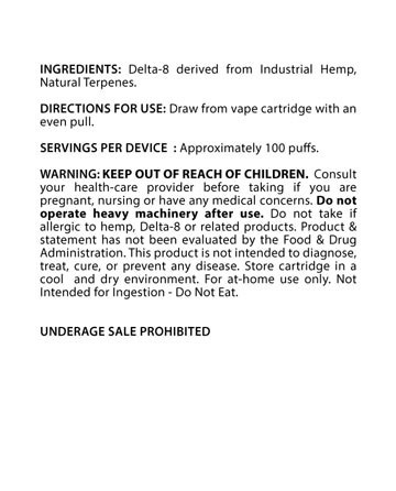 Delta 8 Cartridge - Indica - Watermelon Zkittles 1ml 1000mg | Sun State Hemp