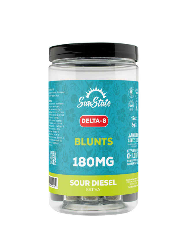 Delta 8 Premium Blunt Sativa Sour Diesel 180mg -12ct Jars