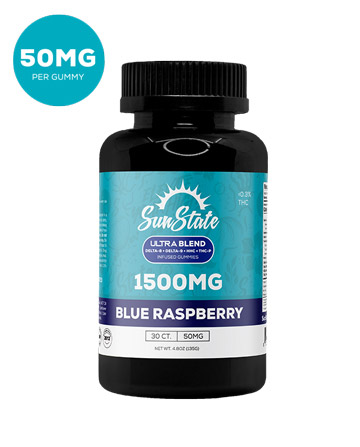 Ultra Infused 50mg Gummy Blue Raspberry 30ct 1500mg | Sun State Hemp