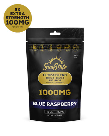 Ultra Infused 100mg Gummy Blue Raspberry Grab N&#039; Go Bag 10ct 1000mg | Sun State Hemp