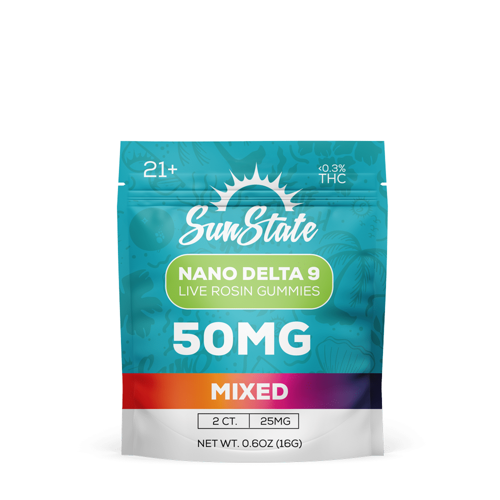 Nano Delta 9 25mg Live Rosin Gummy Assorted Mix Grab N' Go Bag 2ct 50mg